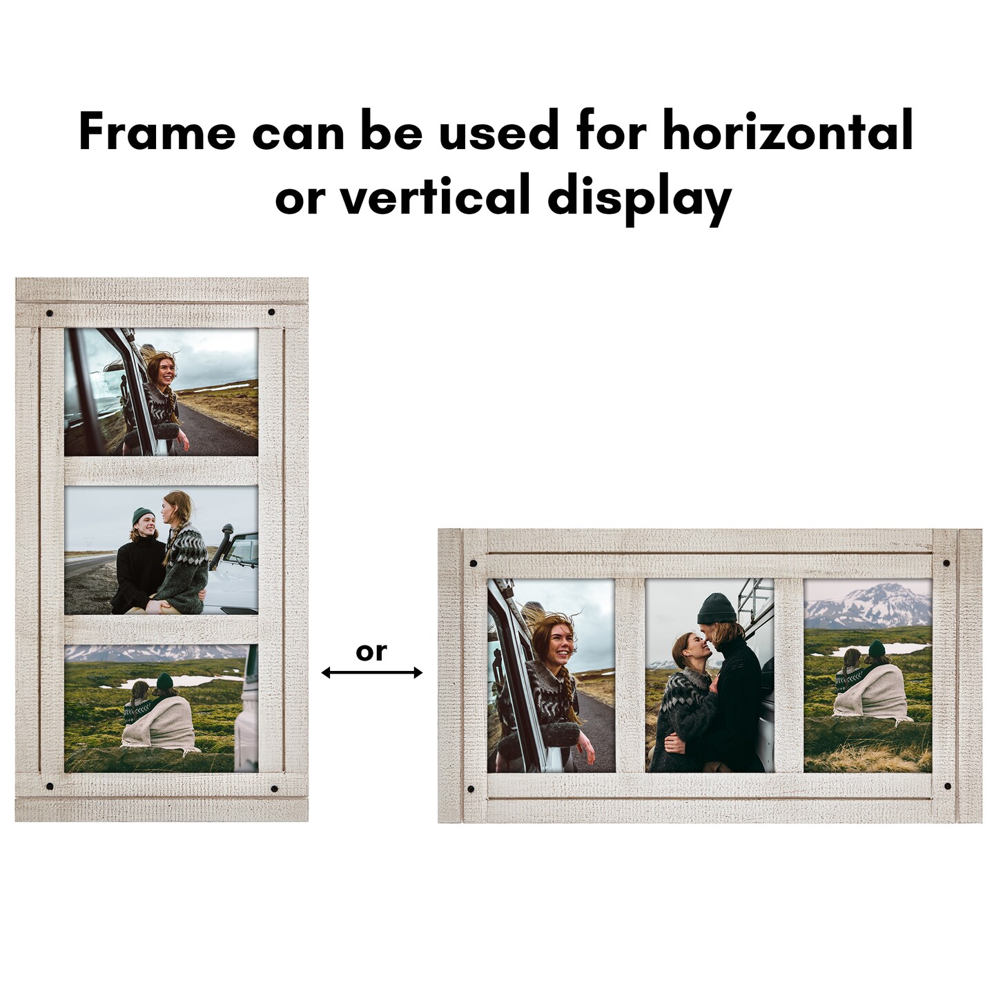 Americanflat 4x6 Tri-Photo Frame - Showcases Three 4x6 Photos at Once - Picture Frame for Western Home Decor - Glass Cover - Hanging Hardware - Includes Easel