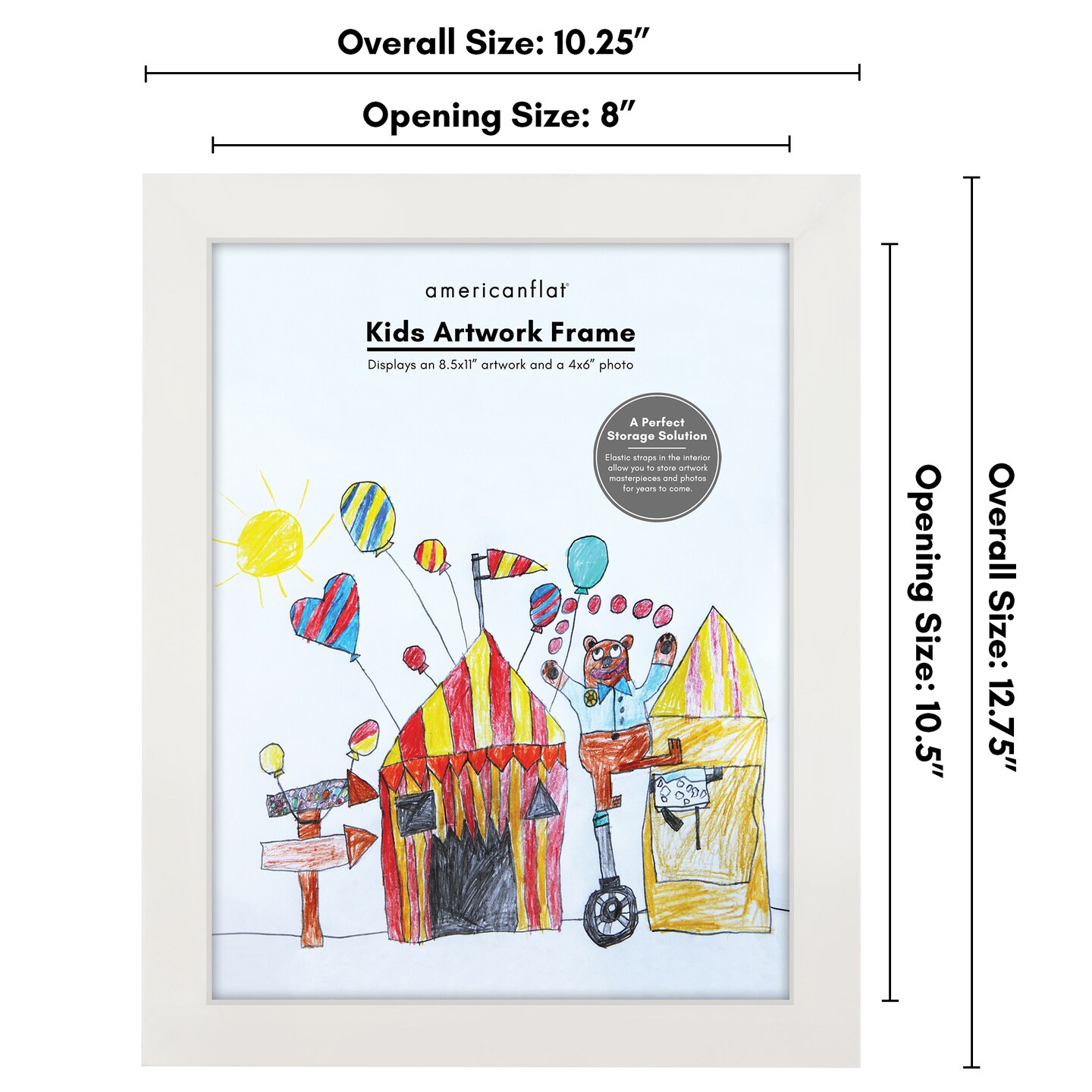Americanflat 8.5x11 Front Loading Kids Art Frame - Kids Artwork Frame - Elastic Strap to Secure Artwork - Shatter Resistant Glass - Hanging Hardware - Includes Easel