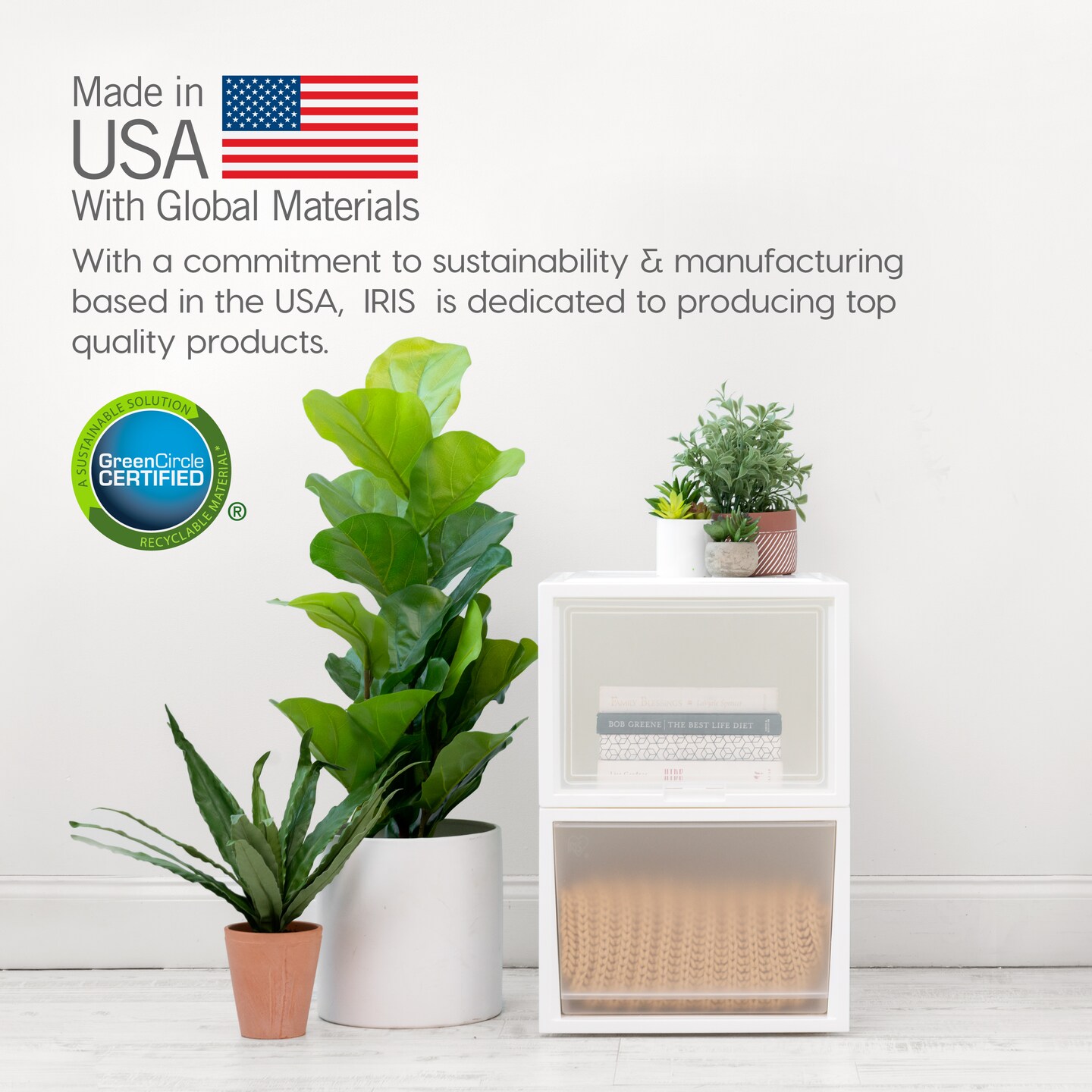 IRIS USA 42 Qt. Large Stackable Plastic Drawers for Clothes, White