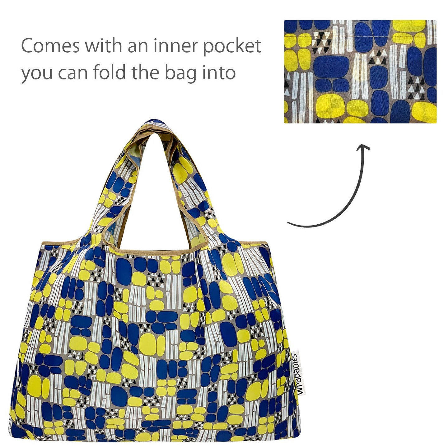Wrapables Large Foldable Tote Nylon Reusable Grocery Bags, Yellow Abstract