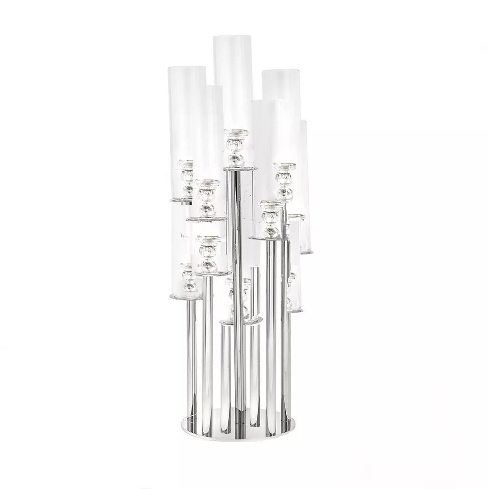 47&#x22; CLEAR 10 Arm Crystal Glass Candelabra VOTIVE CANDLE HOLDER