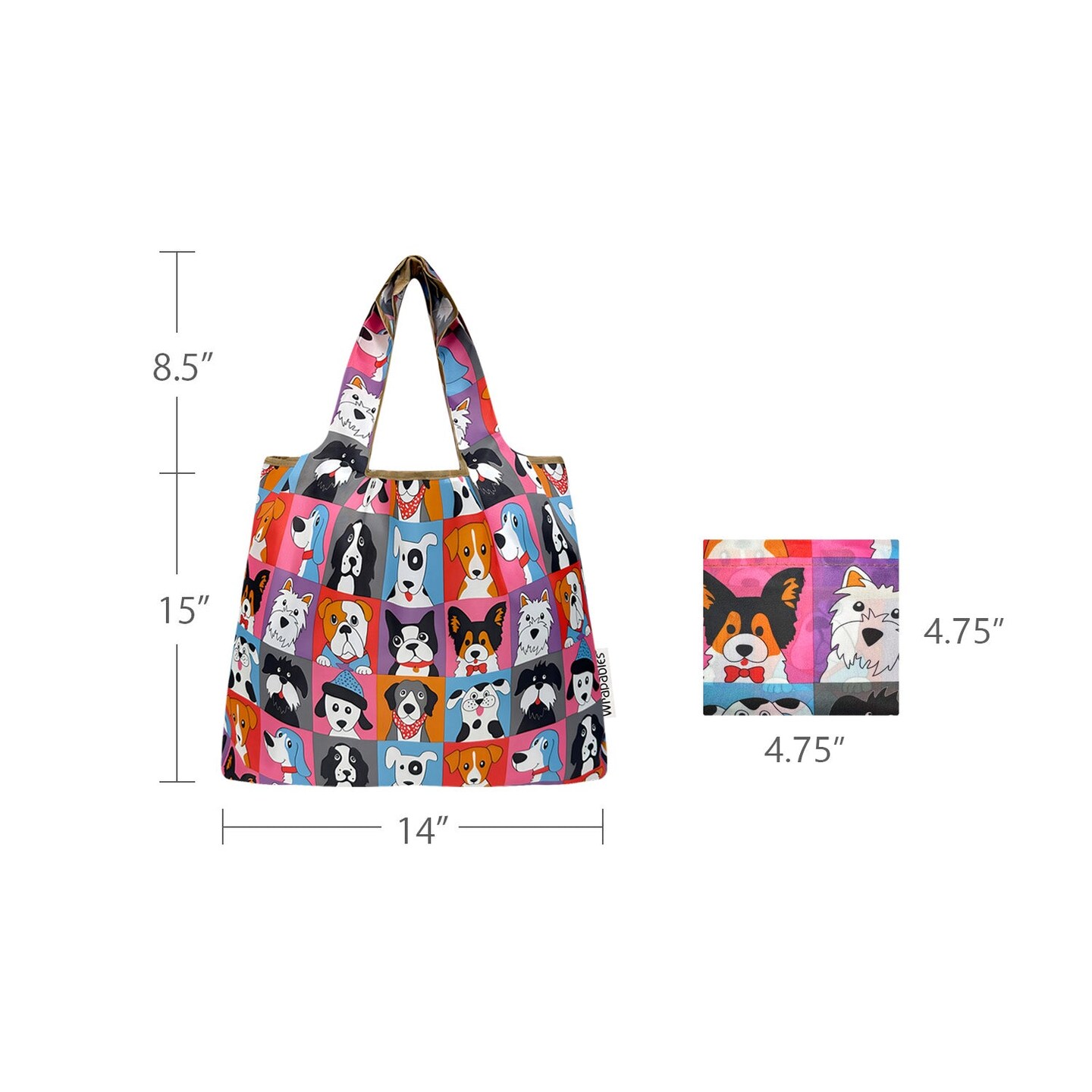 Wrapables Medium Foldable Tote Nylon Reusable Grocery Bag (Set of 2), Cute Dogs