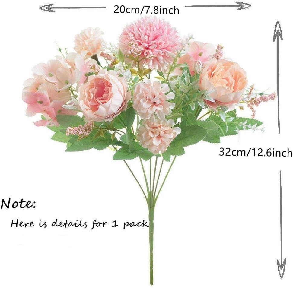 Artificial Flower Bunches, Fake Peony Silk Hydrangea Bouquet, Table Wedding Decor, Faux Flower Arrangements, Blush Pink