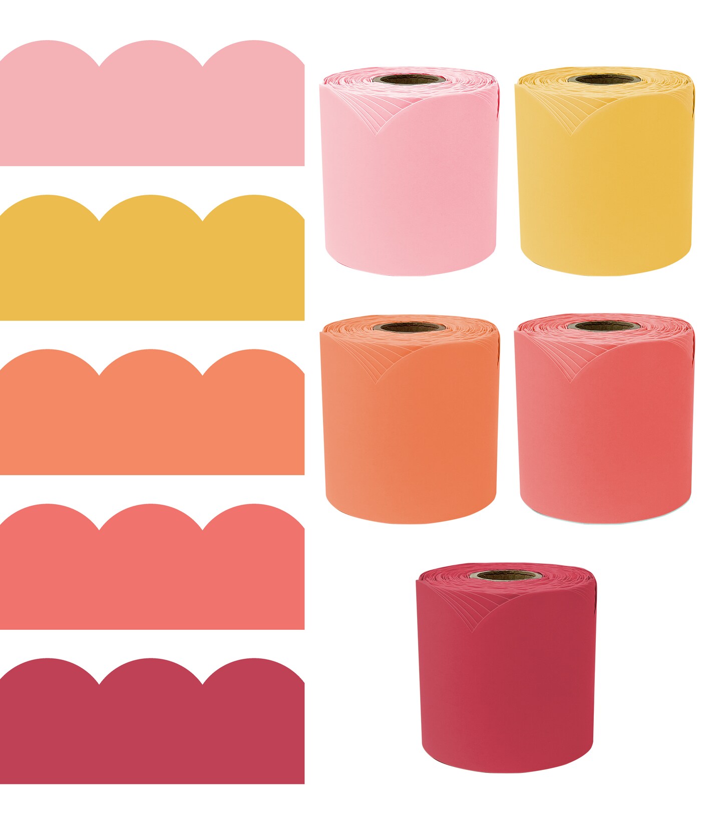 Carson Dellosa Boho Bulletin Board Borders - 325ft Warm Red, Pink, Orange, Yellow Calming Classroom Décor, Teacher Supply, School, Office Cork or Whiteboard, Wall, Locker, Party Decoration 5 Pack