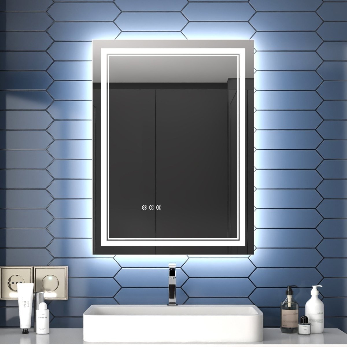 Allsumhome Linea 24&#x22; W x 32&#x22; H LED Heated Bathroom MirrorAnti FogDimmableFront-Lighted and Backlit Tempered Glass