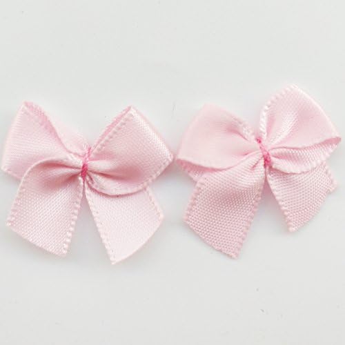 60pcs Mini Satin Ribbon Bows Flowers 1"x3/4" Appliques DIY Craft Pink Color
