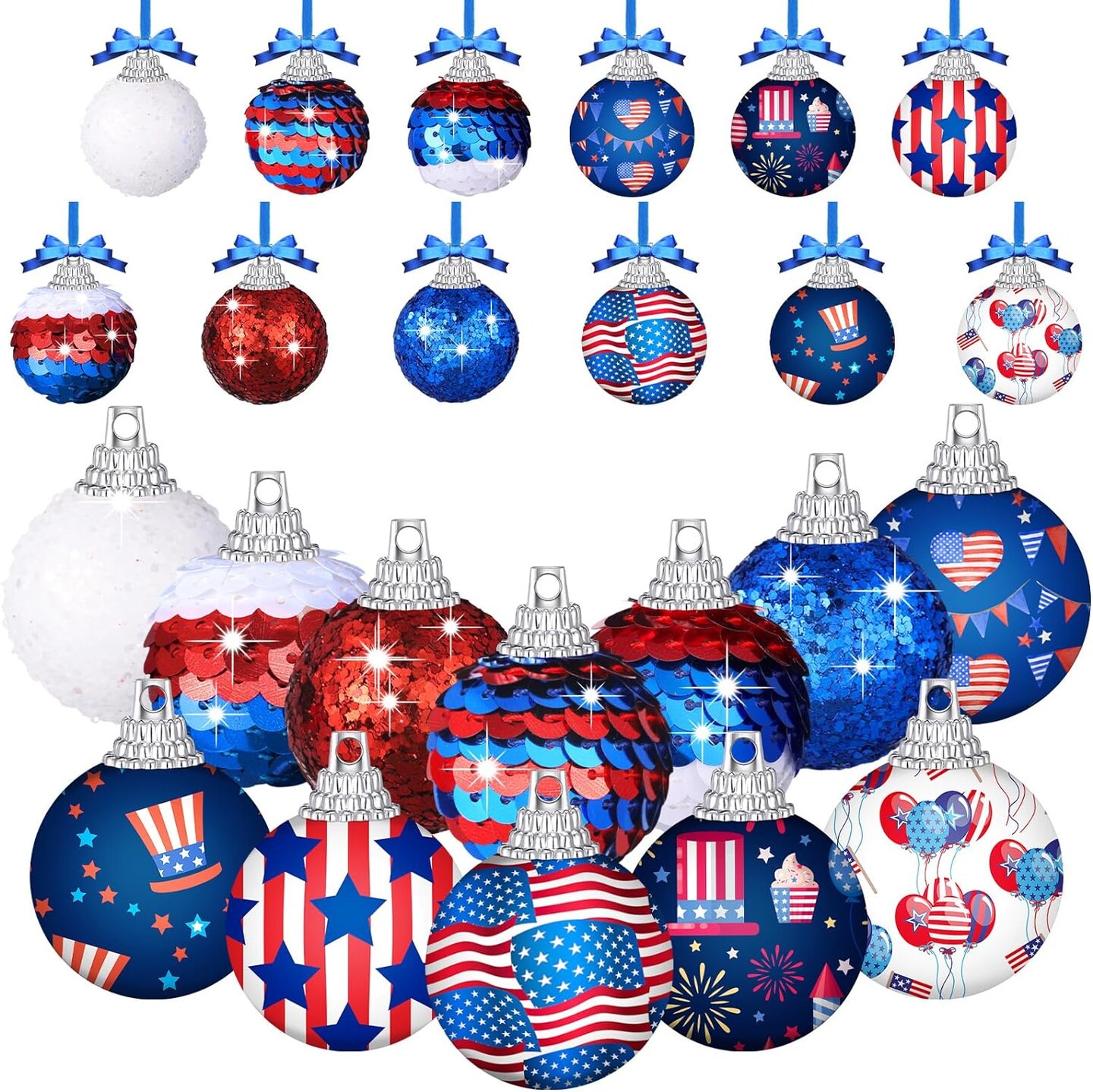 24 Pieces 4th of July Ball Ornament Patriotic Decoration for Tree Independence Day Tree Ornaments.