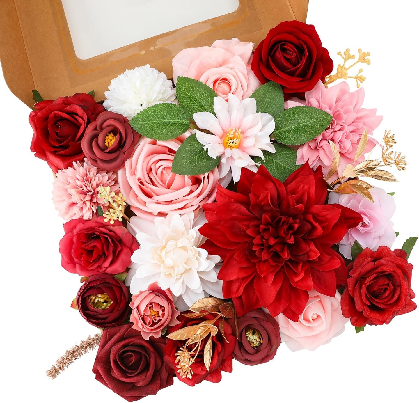 Silk Flowers Dahlia Roses with Stems for Wedding, Bridal Bouquets & Floral Arrangement