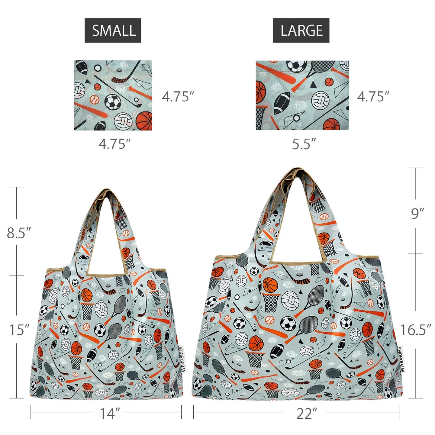 Wrapables Large & Small Foldable Tote Nylon Reusable Grocery Bags, Set of 2, Sporty