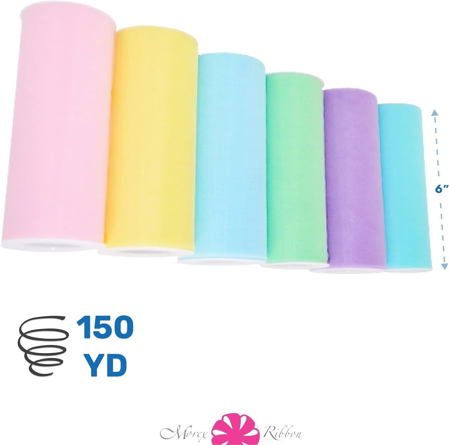 1366P6-950 Pastel Tulle 6&#x22; X 150 YD Nylon Tulle for Rainbow Tutu Skirt, Assorted (6-Pack), Real Unicorns Gifts for Girls, Baby Boy Gifts for Baby Shower, Happy Easter Basket Ideas