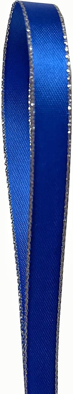 Royal Blue Double Face Satin Ribbon with Silver Border, 1/4 Inch X 50Yd
