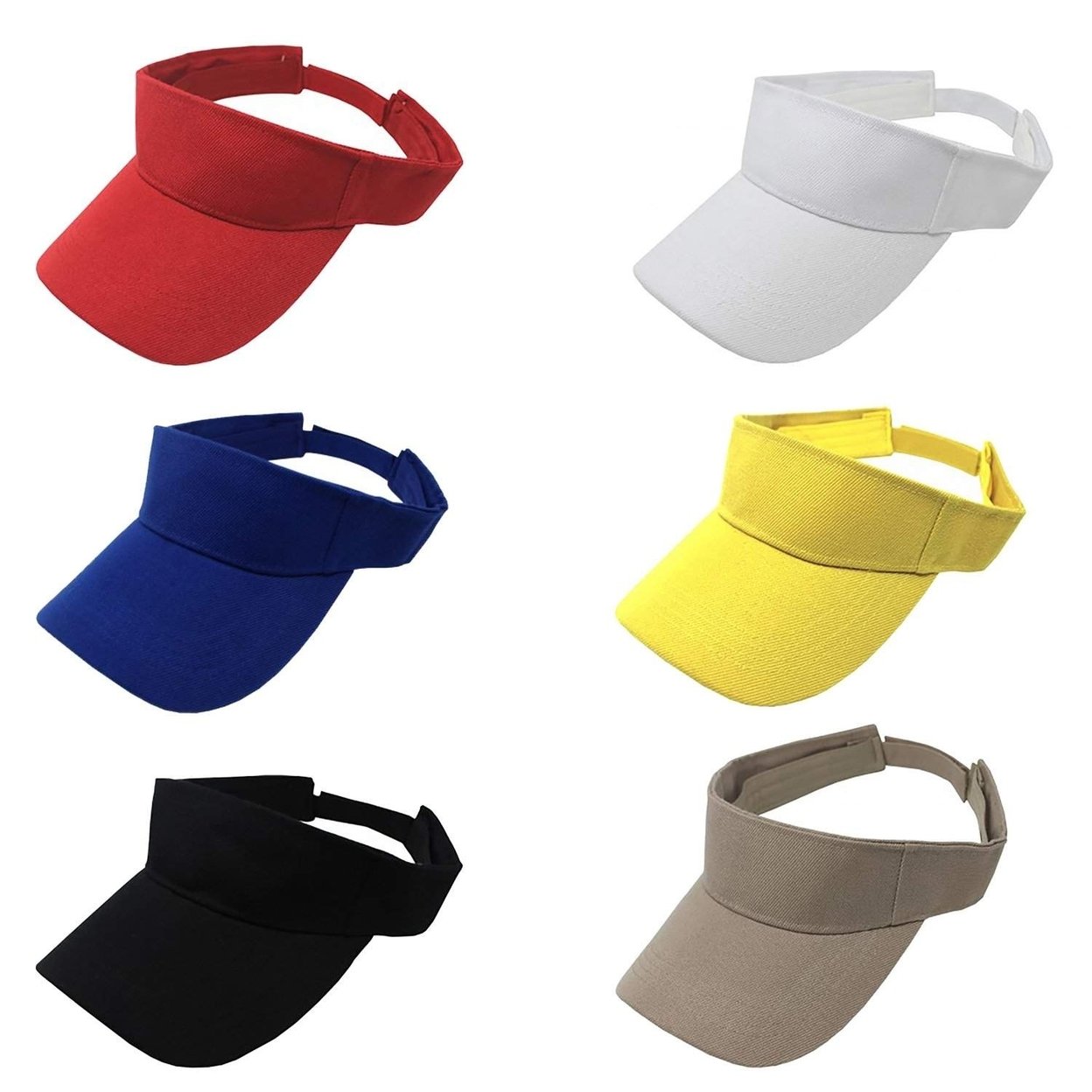 6 Pack Adjustable Sports Visor Caps Polyester Summer Outdoor Hats One Size