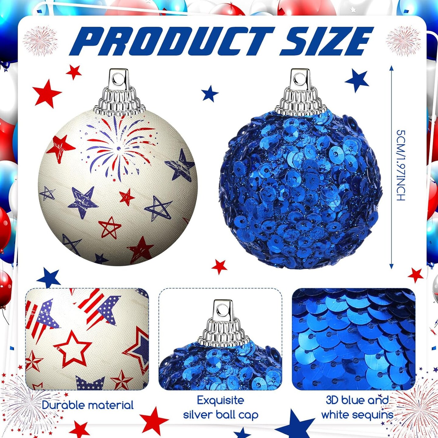 16 Pcs 4th of July Tree Ornaments Patriotic Ball Hanging Ball Decor