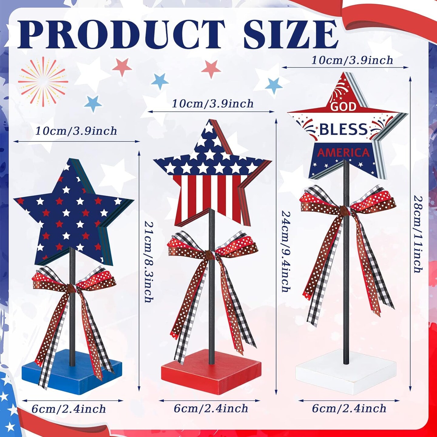 3-Pieces Patriotic Wooden Stars