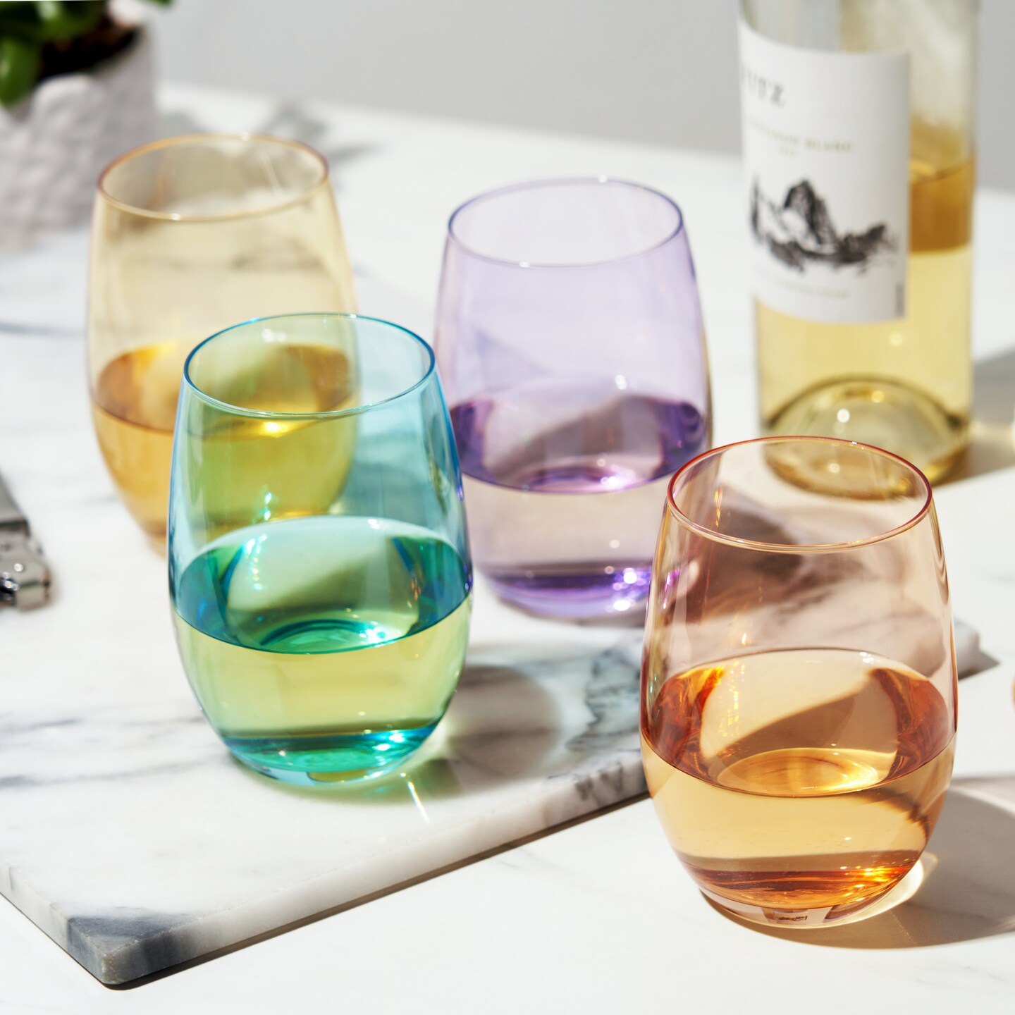 Color Stemless Wine Glass set of 4 