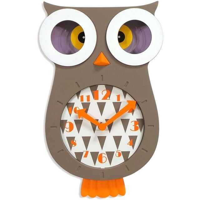 Sterling &#x26; Noble Indoor Owl Shaped Pendulum Analog Wall Clock