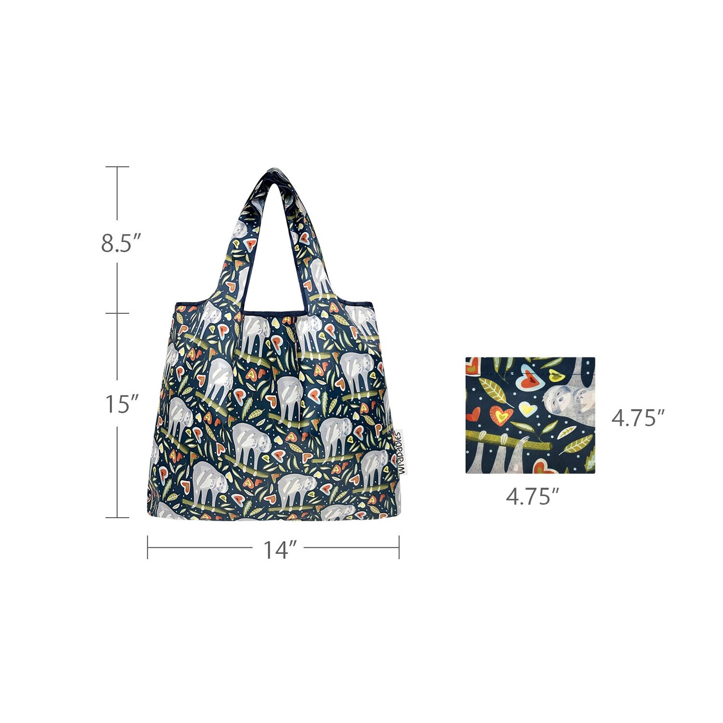 Wrapables Medium Foldable Tote Nylon Reusable Grocery Bag (Set of 2), Love Sloths