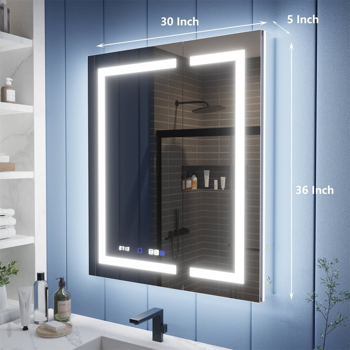 ExBrite LED Lit Inset Mirrored Medicine Cabinet with Magnifiers Medicine