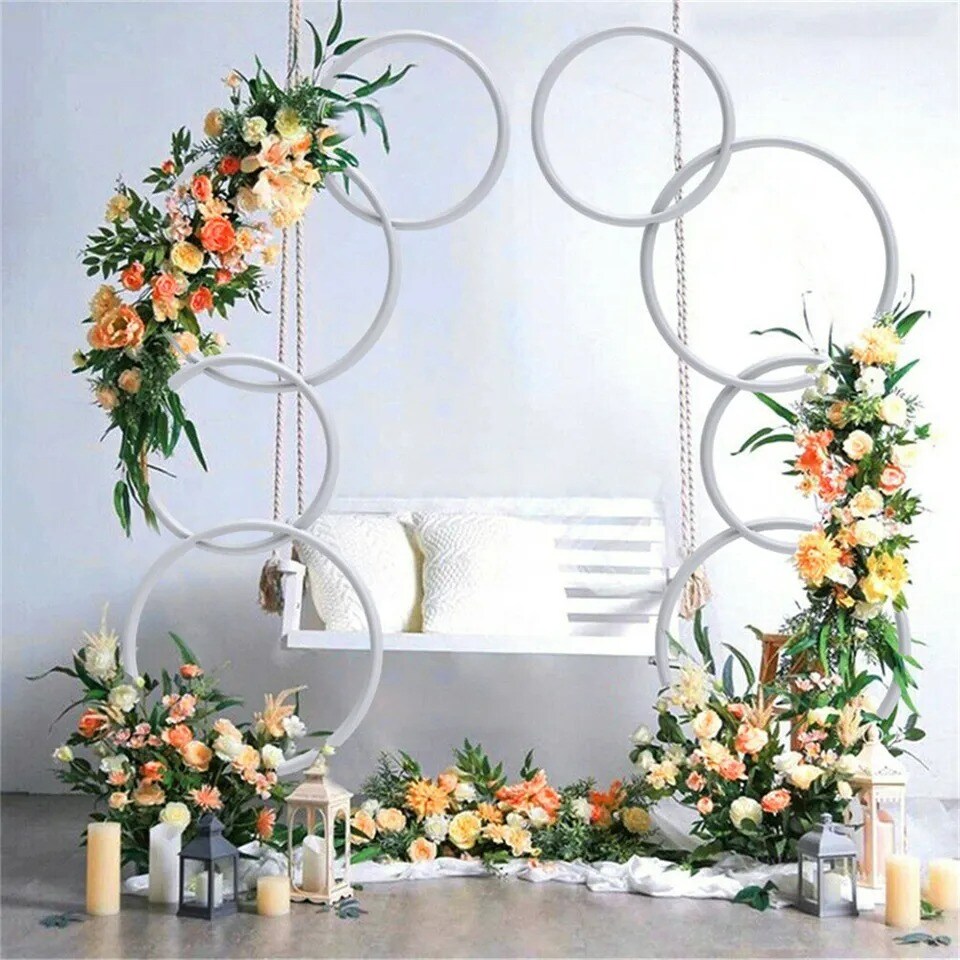 Set of 2 Oversized Round Wedding Arch Backdrop Metal Hoop Floral Stand Party Dec