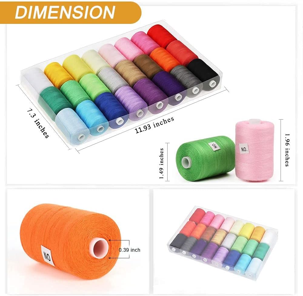 Sewing Thread Sets - 24-Color Spools Thread Mixed Cotton, 1000 Yards Sewing Kits Thread for Sewing Machine, DIY Sewing