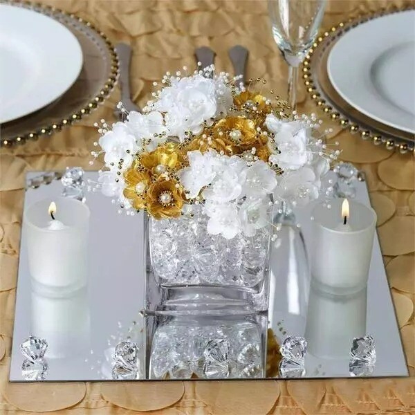 4 pcs 12&#x22; Square MIRRORS Wedding Party Reception CENTERPIECES