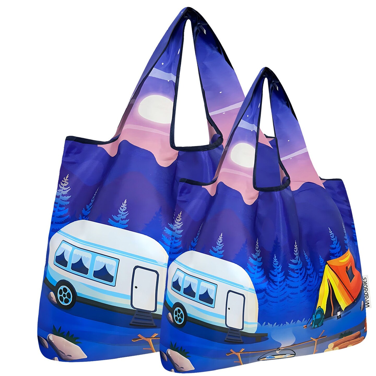 Wrapables Large & Small Foldable Tote Nylon Reusable Grocery Bags, Set of 2, Outdoors