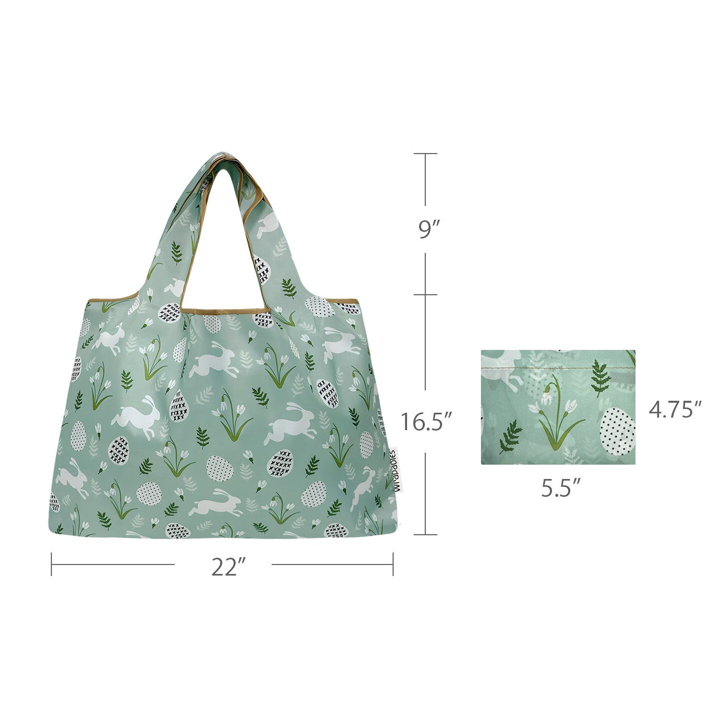Wrapables Large Foldable Tote Nylon Reusable Grocery Bags, Easter Bunny