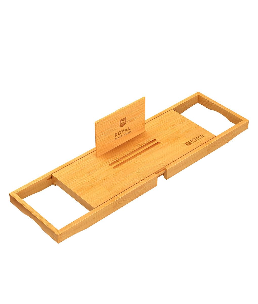 Bamboo Bathtub Caddy Tray Lite, Natural Bath Caddy for Bathtub - Royal Craft Wood