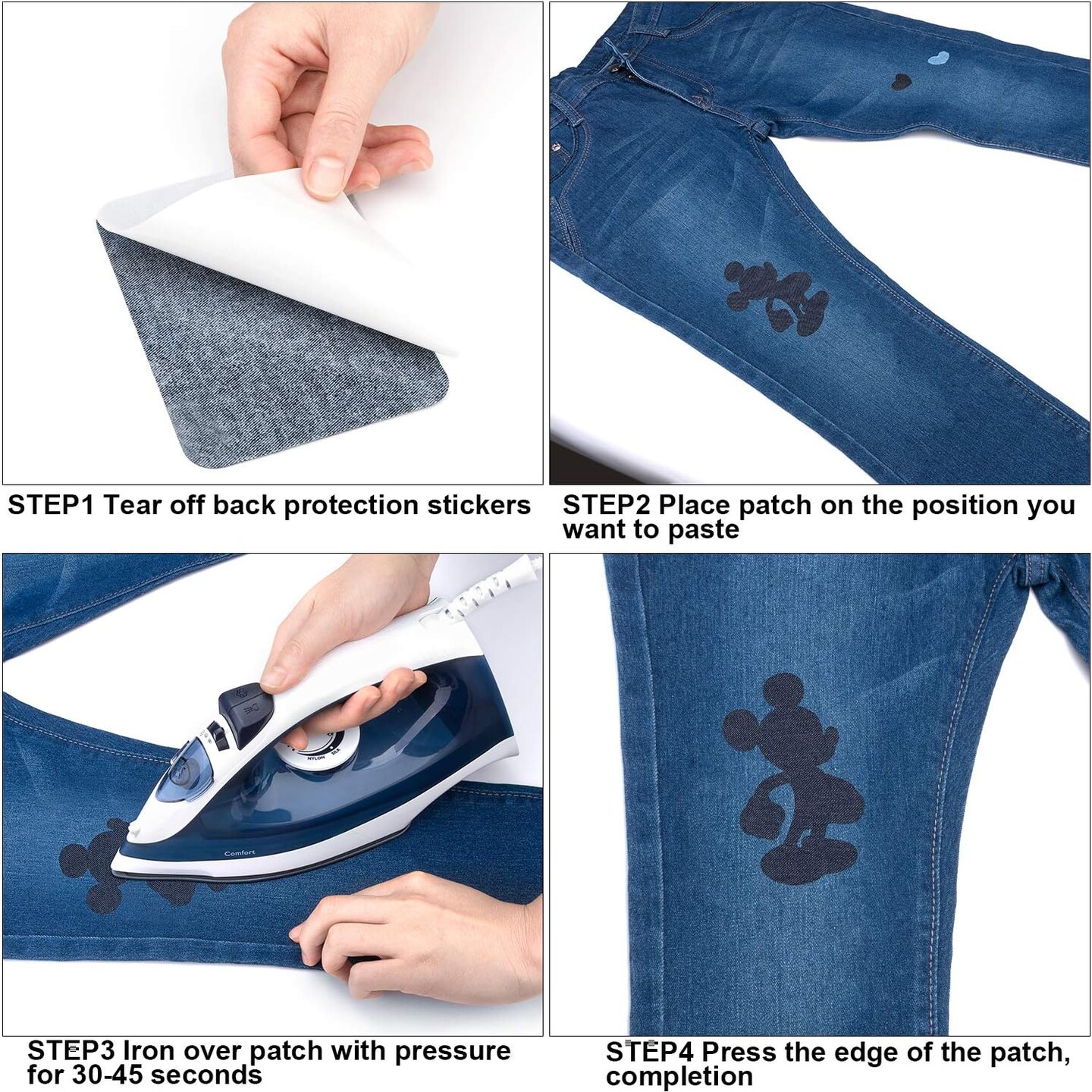 Iron On Patches for Clothing Jeans 30 PCS, Denim Repair Patches Kit 4.9 x 3.7 Inch, 5 Colors