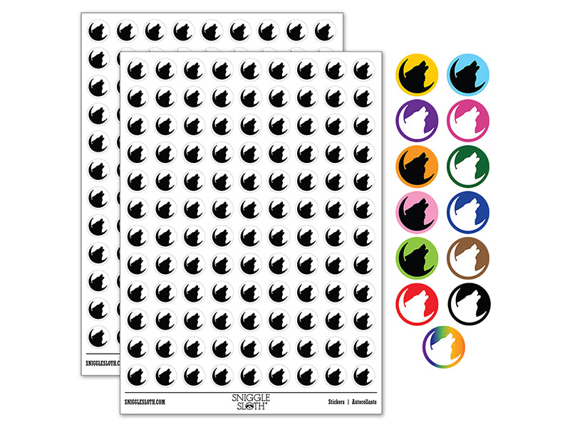 Wolf Howling Crescent Moon 200+ 0.50&#x22; Round Stickers