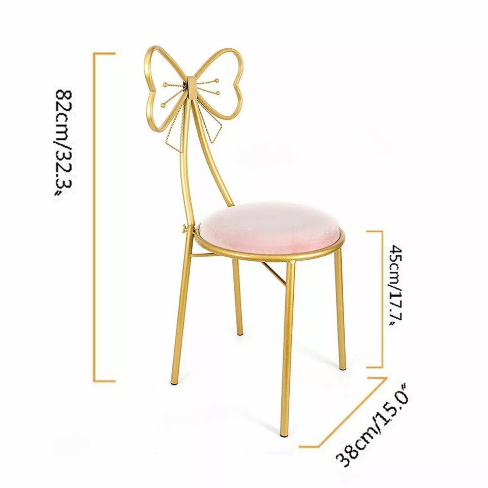 Butterfly Bow-Knot Vanity Chair Pink Velvet Gold Barstool Chair Makeup Leisure