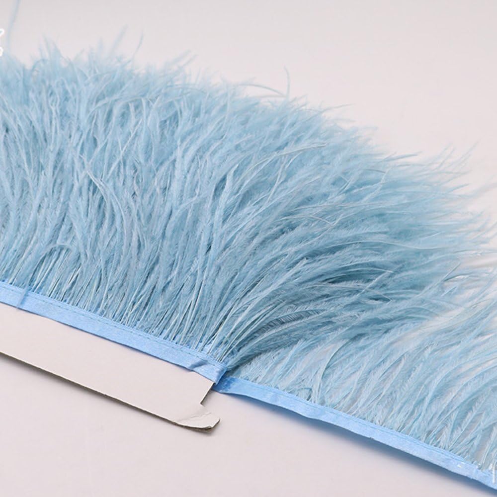 2 Yards 4-6inch Soft &#x26; Natural Ostrich Feathers Fringe Trims Ribbon Used for Dress, Sewing, Craft Clothing, Lighting Decoration, Clothing DIY, etc. (Light Blue)