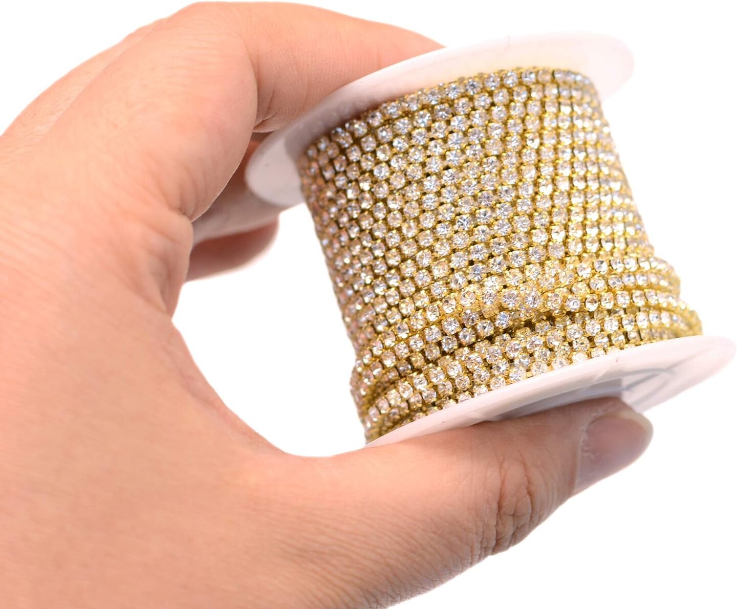 11 Yards 2mm Gold Crystal Rhinestone Close Chain Single Row Trimming Claw Chain Jewelry Crafts DIY (Gold)