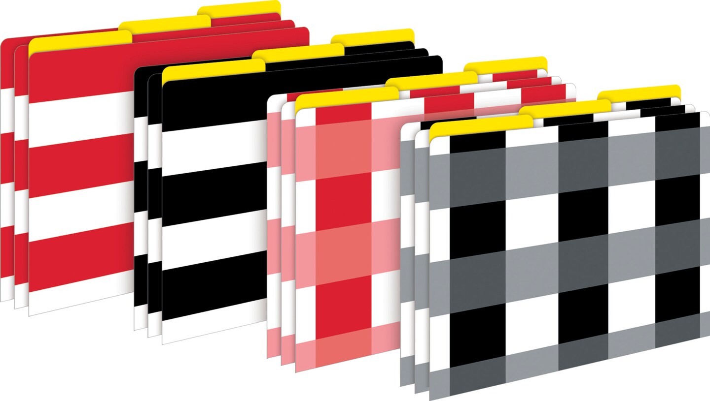 Barker Creek File Folders, Buffalo Plaid/Wide Stripes Design, Letter Size, Set of 12