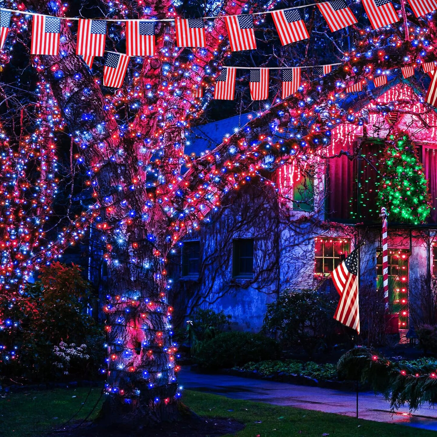 4th of July Decorations 250 LED Red White and Blue Fairy String Lights