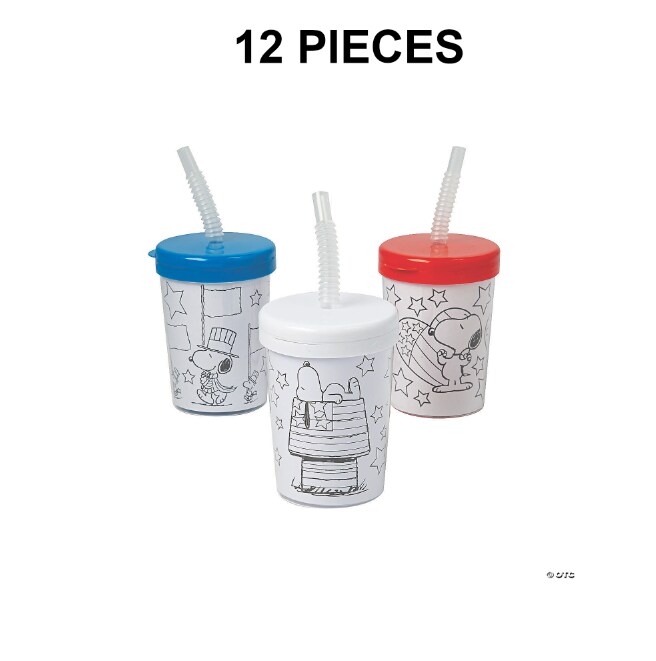 Color Your Own Patriotic Peanuts&#xAE; BPA-Free Plastic Cups with Lids &#x26; Straws - 12 Ct.