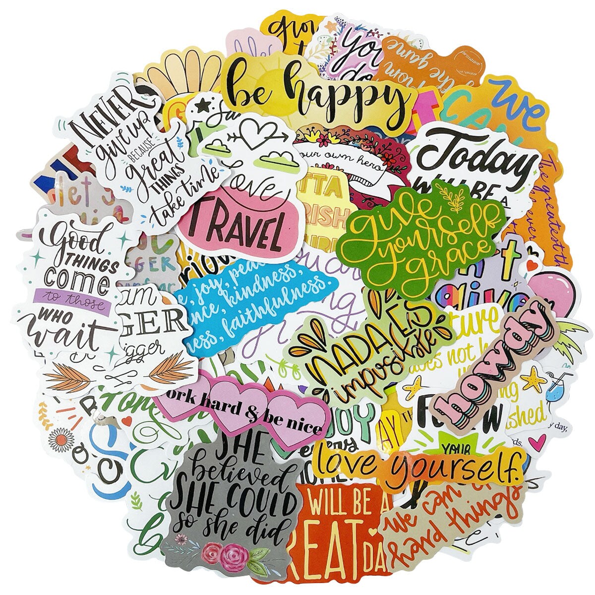 Wrapables Waterproof Vinyl Stickers for Water Bottles, Laptop, Phones, Skateboards, Decals for Teens, 100pcs