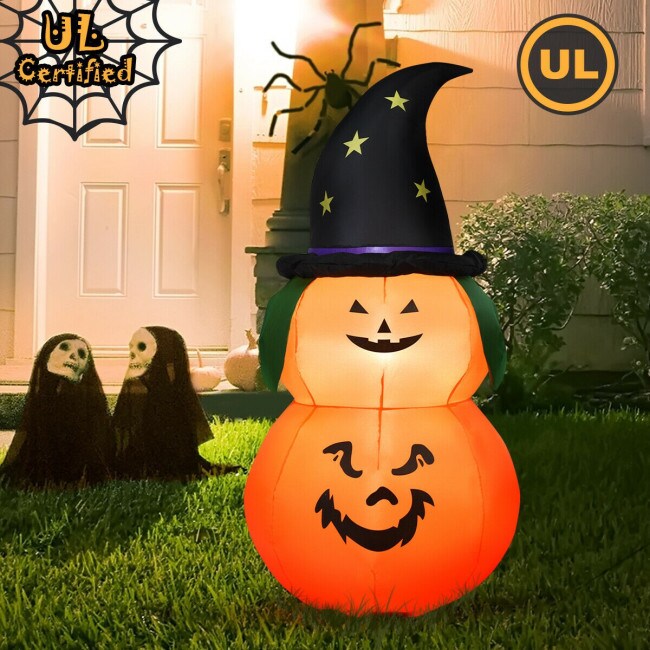 Happy Halloween Inflatable Pumpkin With LED Lights Spooky Ghost Yard Decoration