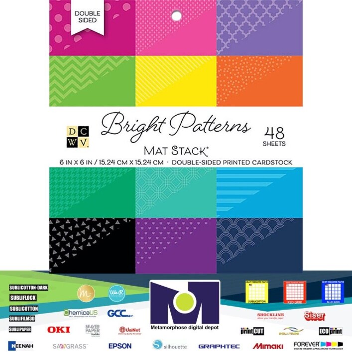 DCWV®️ MAT STACK 6 X 6 - BRIGHT PATTERNS - DOUBLE SIDED 48SH PS-006-00103