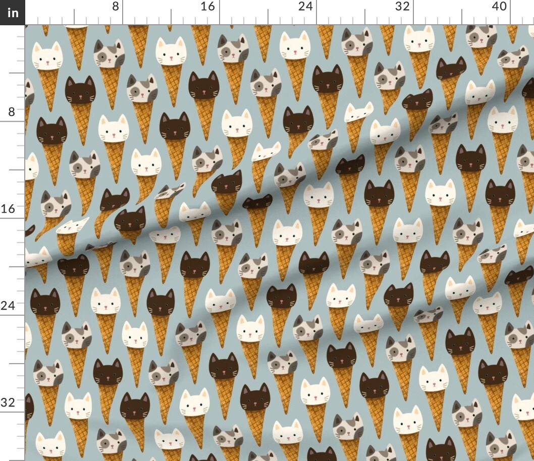 Various Fabrics by the Yard or Fat Quarter Whimsical Cats Ice Cream Cute Kittens Cone Kids Blue Sweet Food Animals Custom Printed Fabric by Spoonflower