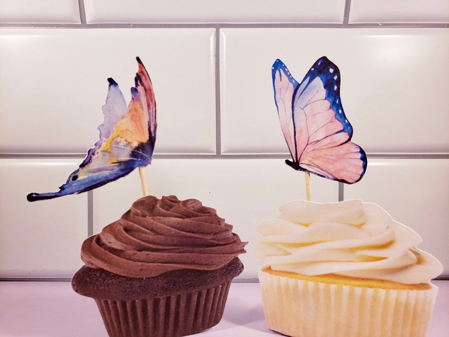 Watercolor Butterfly Cupcake Topper or Appetizer picks, set of 12, perfect  for cupcakes, floral arrangements, candy bouquets and more.