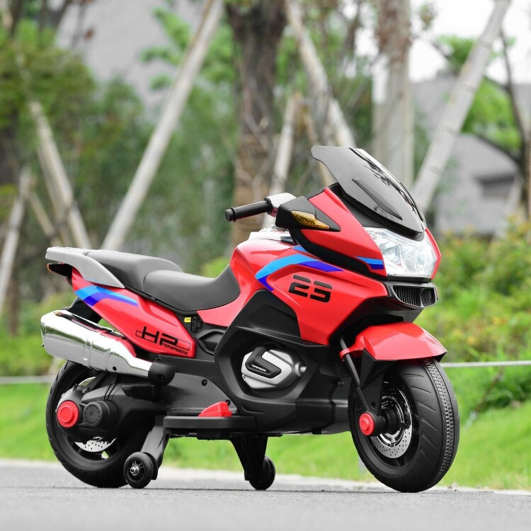 Iron Kids Ride-On Motorcycle with LED, Music and Training Wheels