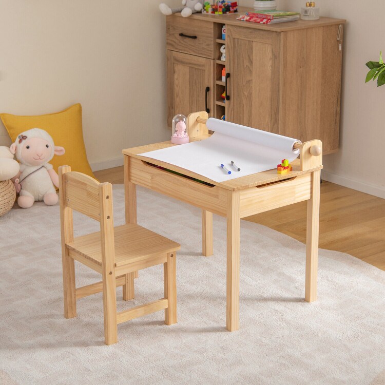 Toddler Multi-functional Activity Table and Chair Set with Paper Roll Holder