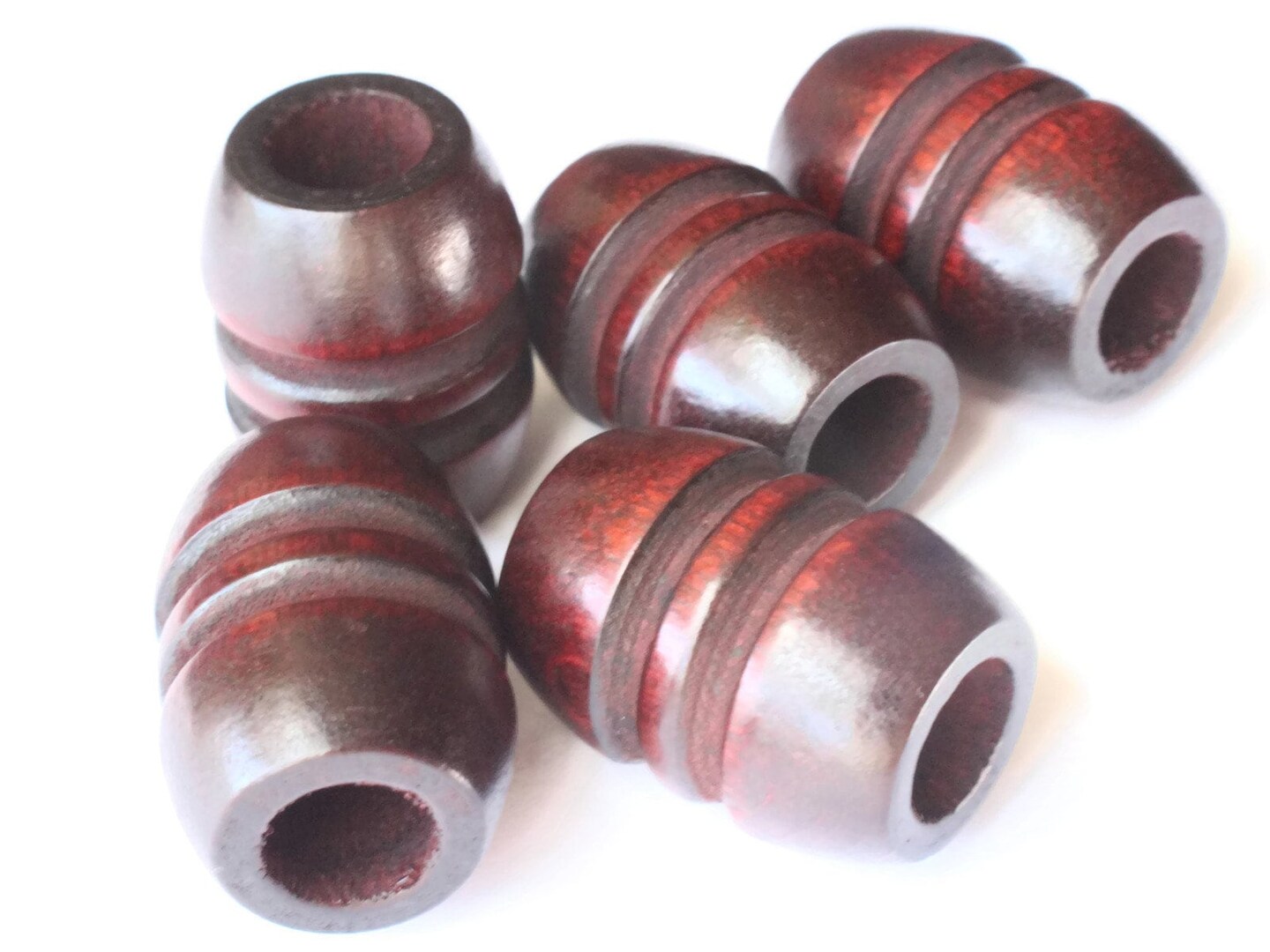 5 29mm Fluted Barrel Large Hole Mahogany Brown Wood Macrame Beads