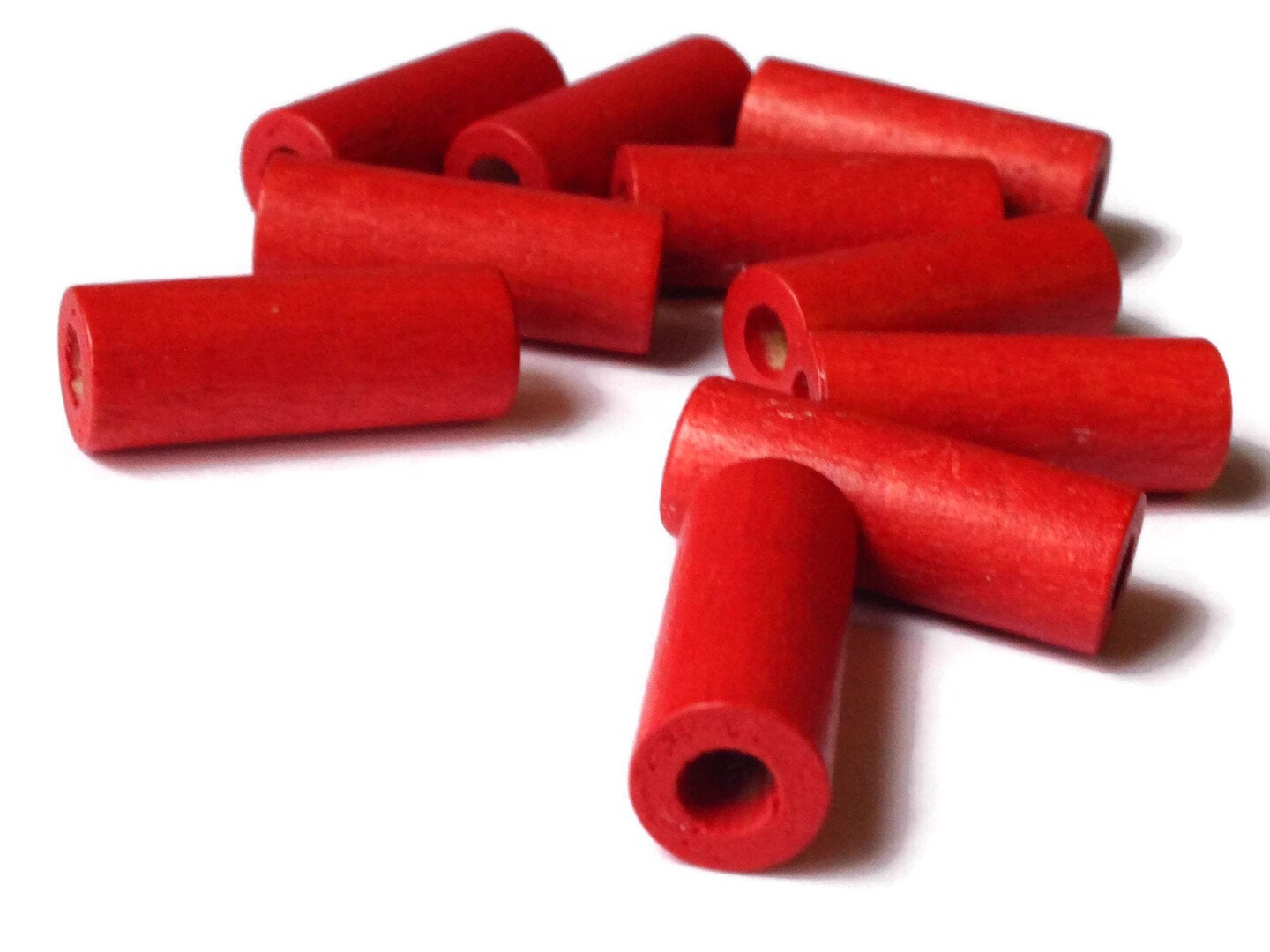 10 26mm Red Wood Tube Beads 1 Inch Vintage Beads Long Loose Wooden Beads bK2