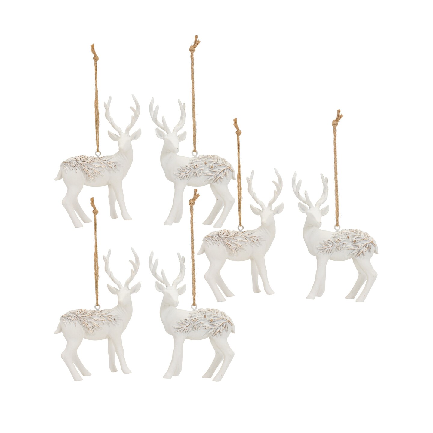 Melrose Set of 6 White Deer Figurine Christmas Ornaments 3.25