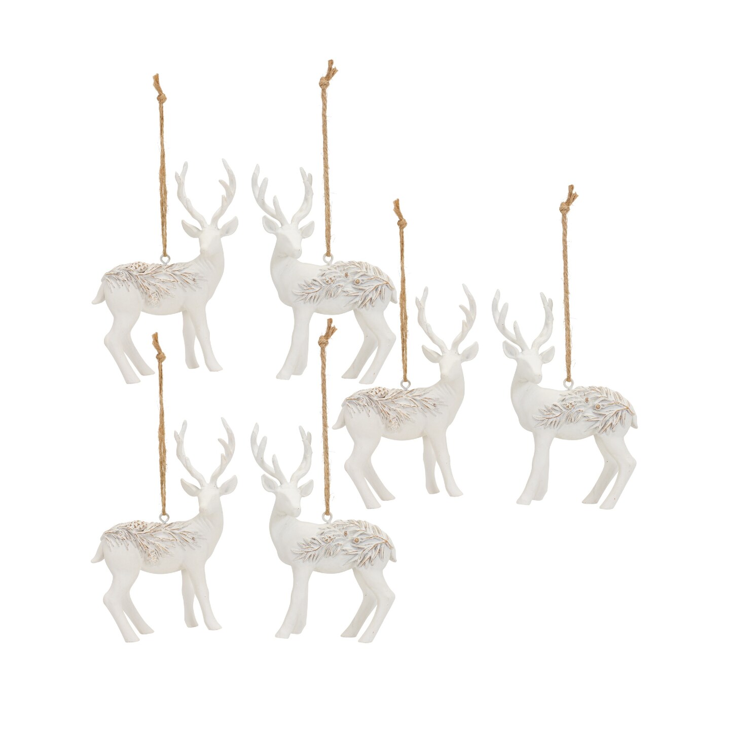 Melrose Set of 6 White Deer Figurine Christmas Ornaments 3.25"