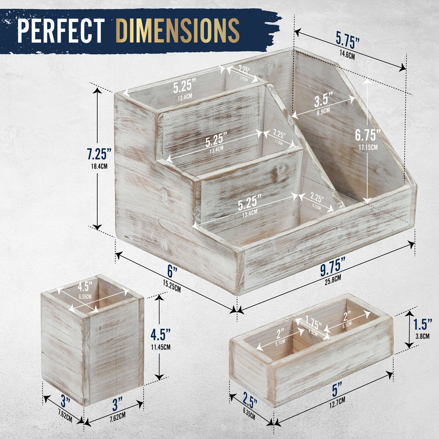 HBCY Creations 3 PIECE Desk Organizer Set- Rustic Mail Organizer For Desktop - Great For Rustic or Industrial Decor! Makeup Organizer For Vanity