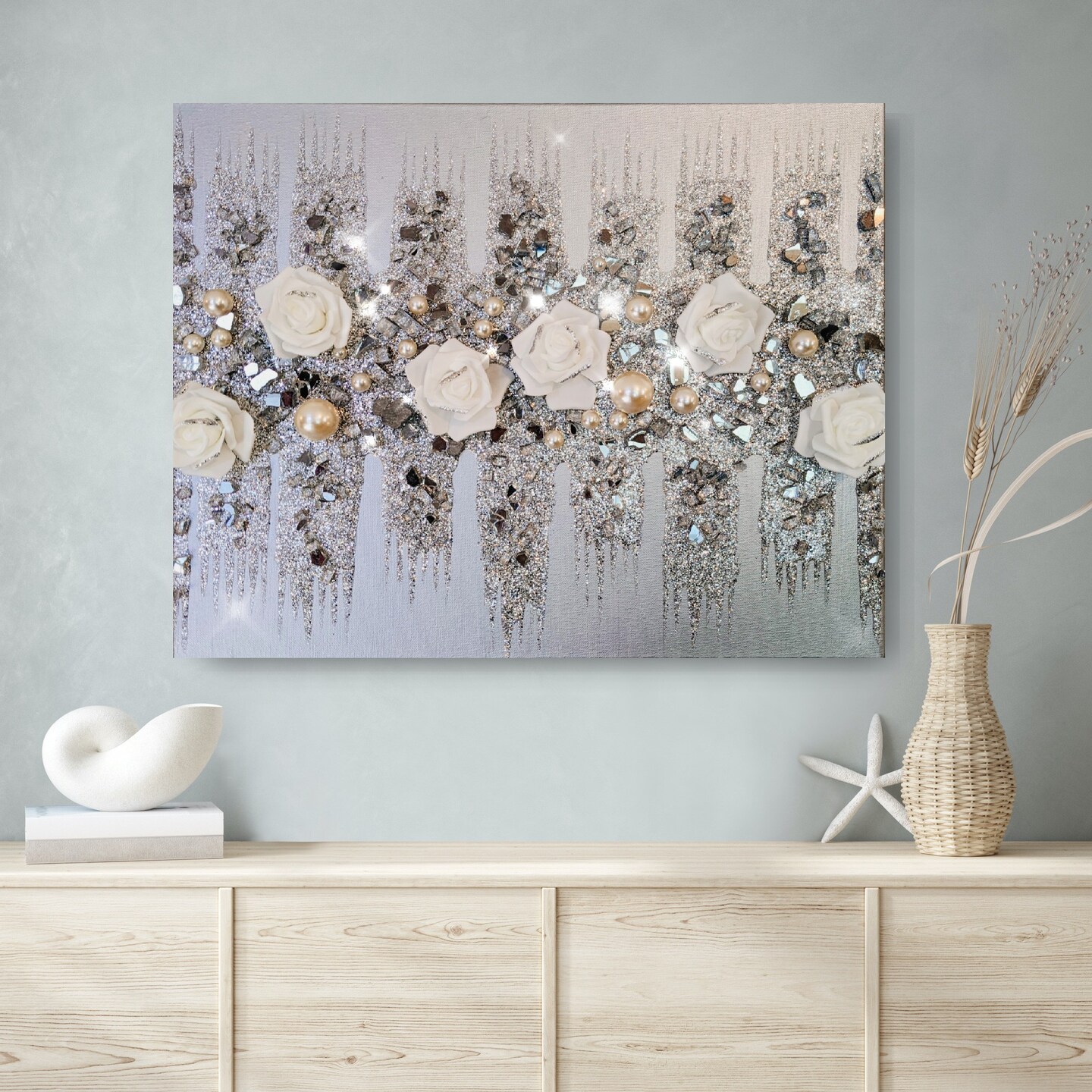 White Roses Glitter fashion & Glass Glam Painting