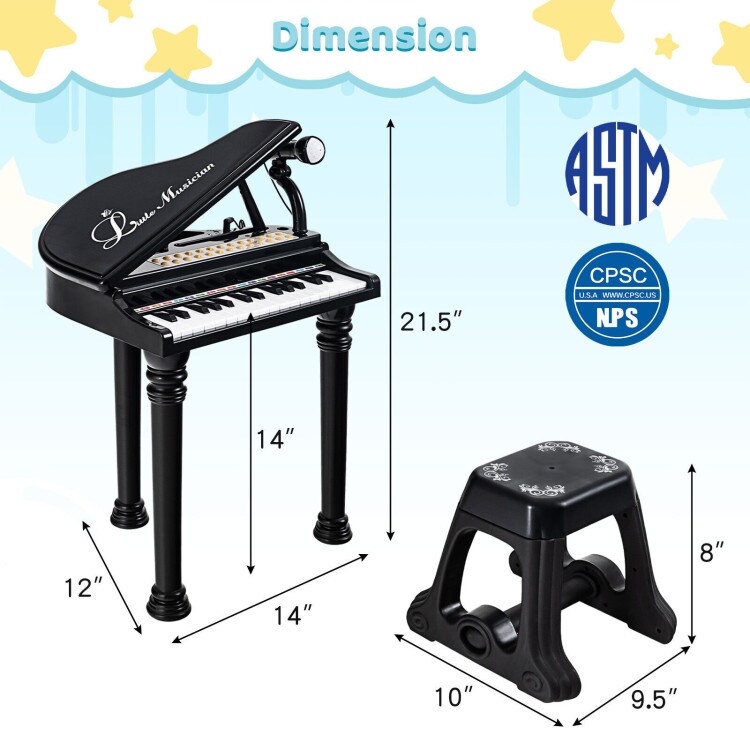 31 Keys Kids Piano Keyboard with Stool and Piano Lid